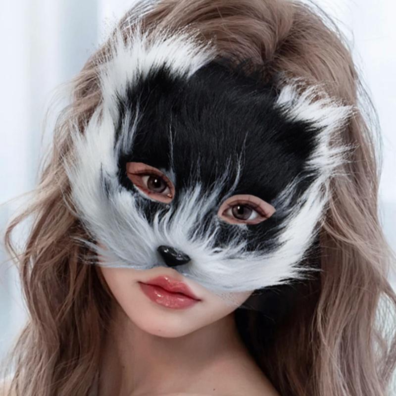 Cat Face Fox Shape Plastic Mask Furry Cat Hair Animal Halloween Cosplay Carnival Party Mask Christmas Props Sexy Imitation Toys