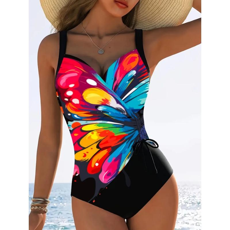 Sexy One Piece Swimsuit Swimwear Women Leaf Print Patchwork Cross Straps Backless Beachwear Bathing Suit Banadores Mujer