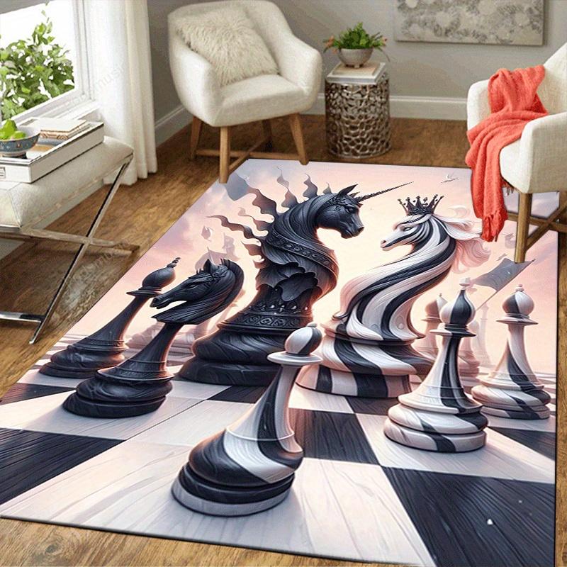 1pc King and Queen Pattern Area Rug, Anti Slip Non Shedding Stain Resistant Carpet