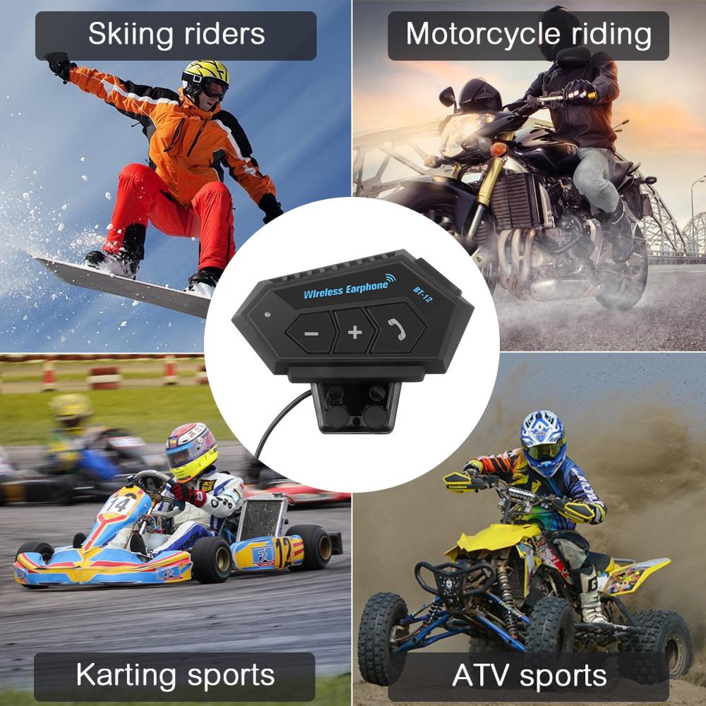 BT12 Bluetooth Motorcycle Helmet Headset Motor Bike Wireless Earphone Voice Control Handsfree Mic Headphones Music Player Helmet Communication 7