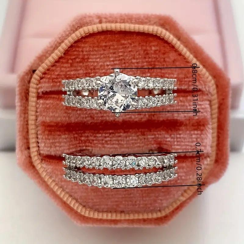 2pcs/Set Of Double-Layer Zircon Set Rings For Brides' Wedding Rings, Light Luxury Sparkling Versatile Handmade Rings