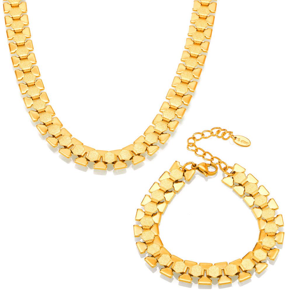 Europäisches & Amerikanisches Geometrisches Patchwork Klobiges Armband & Halsketten-Set, 18K Vergoldeter Titanstahl, Nicht Verblassend, Übertriebener Stil.