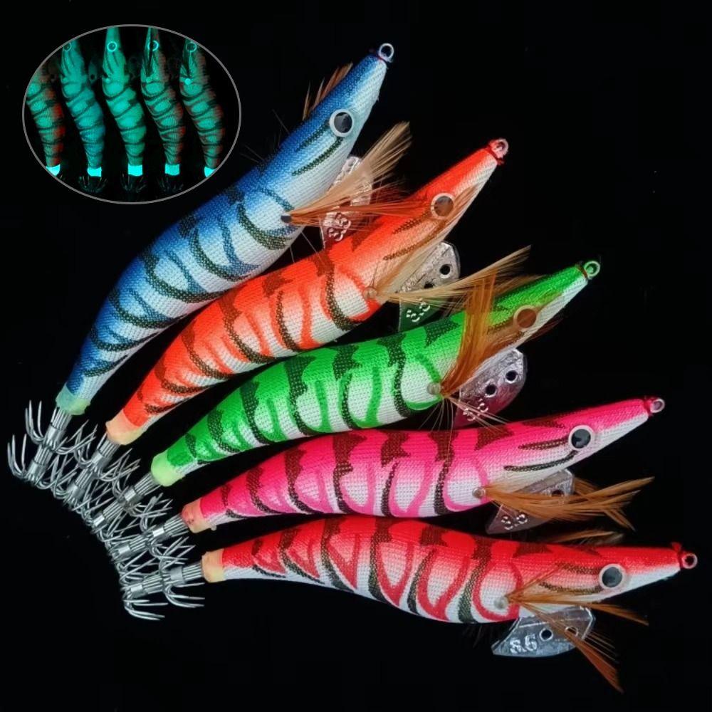 5Pcs 3D Eyes Luminous Squid Fishing Lure Durable Artificial Squid Jig Hook  Saltwater Fishing
