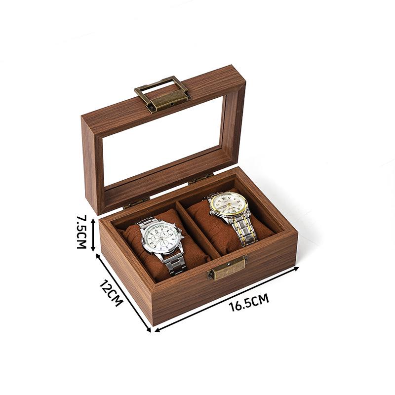 Walnut Wood Grain Watch and Jewelry Display Box with Glass Top