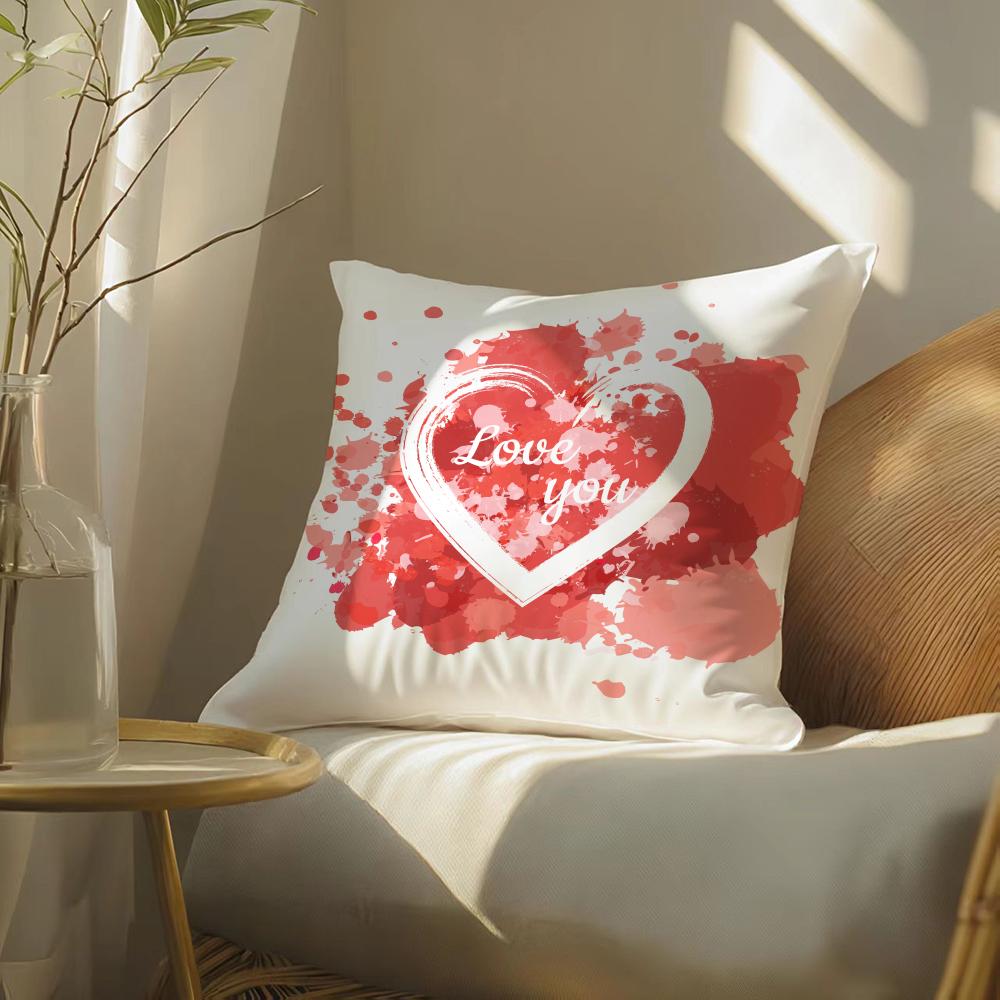 Valentine Red Heart Pillow Case Silky elegant Comfort Sofa Bed Invisible zipper