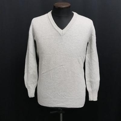 Italienische 100% Wolle V-Ausschnitt Pullover Herren S Hellgrau cBH560(GEBRAUCHT)
