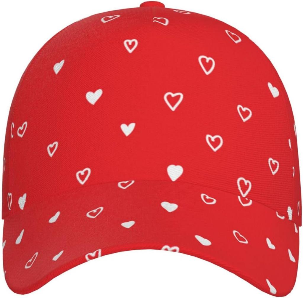 Valentine's Day Red White Heart Pattern Womens Baseball Caps Cute Trucker Hat Baseball Hats for Men Womens Hats