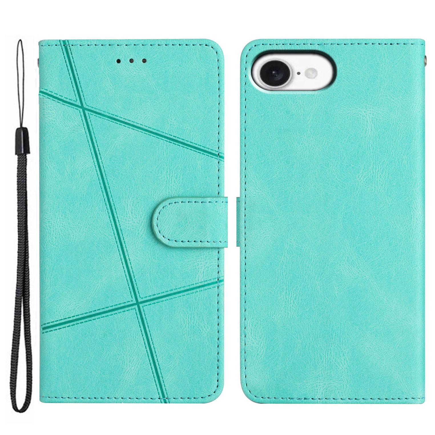 

For iPhone 16e Wallet Case Line Imprinted Skin-Touch Leather Flip Phone Cover Green