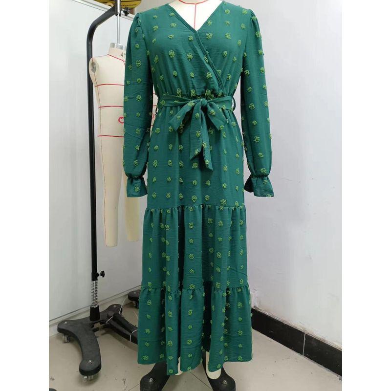 

2024 New Solid Color Flare Casual Dress Swing Casual Dress Green L