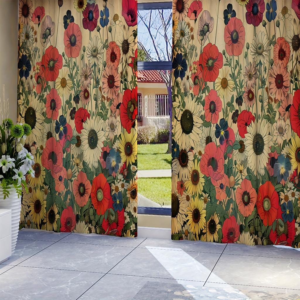 2pcs/set, Boho Geometric Polka Dot Digital Printing Curtain Living RoomCurtain, Blocking Curtain, Translucent Curtain Indoor Out