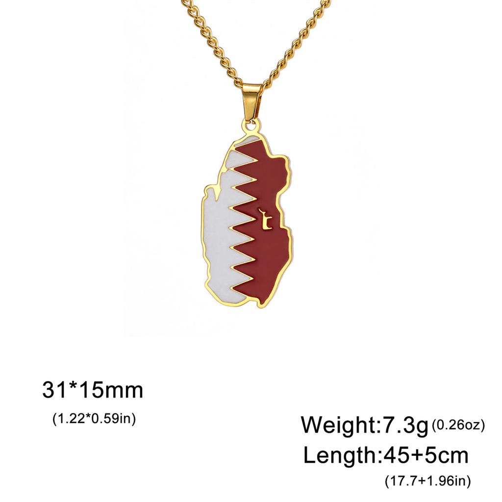  Drip Oil Qatar Map Necklace For Women Men Stainless Steel Qatari Country Flag Pendant Chain Patriotic Jewelry Wholesale