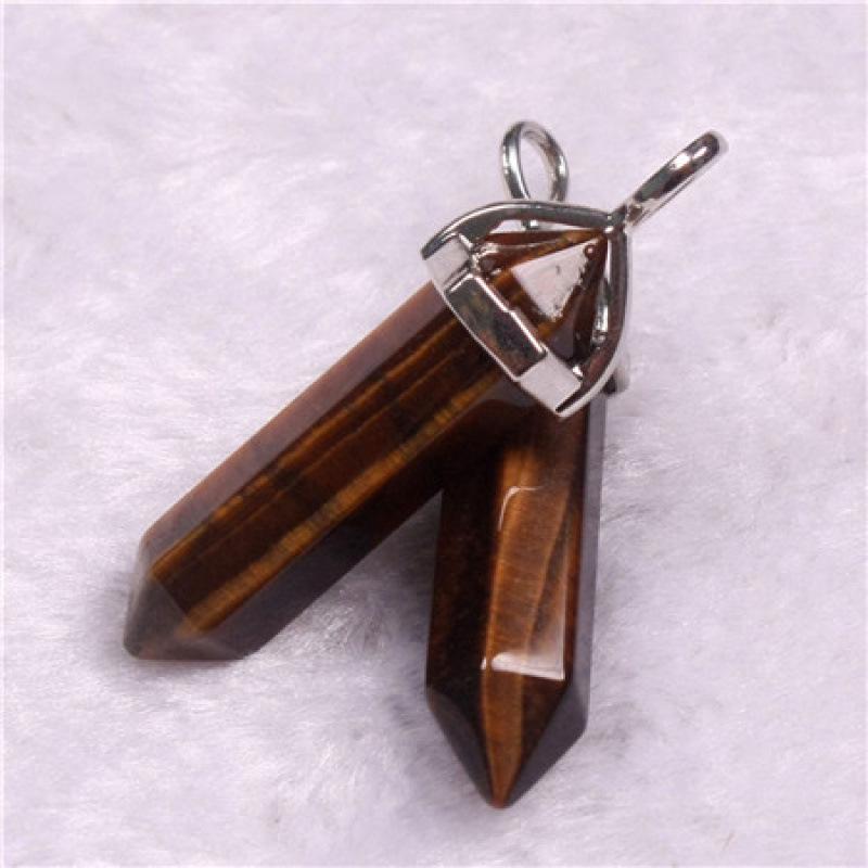 Bohemian Style Agate Crystal Quartz Hexagonal Bullet Pendant Necklace