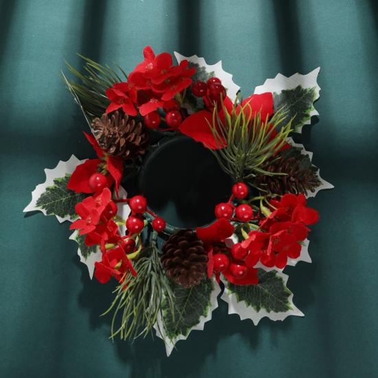 Christmas Candle Ring Mini Pine Leaf Candle Wreath Festive Seasonal Candle Holder Ring Farmhouse