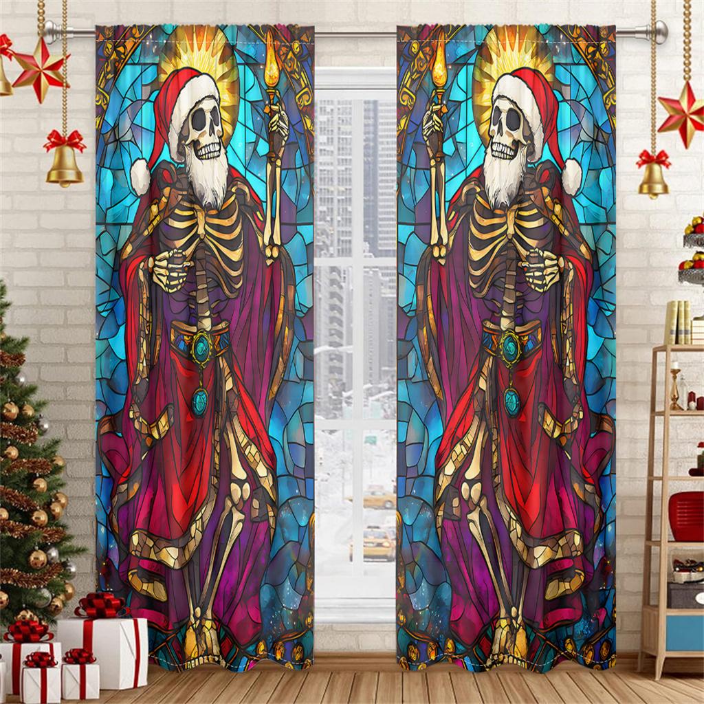 Weihnachtsvorhänge 3D Ornamente Kieferndruck Wohnzimmer Schlafzimmer Paneele Feiertagsdeko 2 Paneele Weihnachten Fenstervorhänge