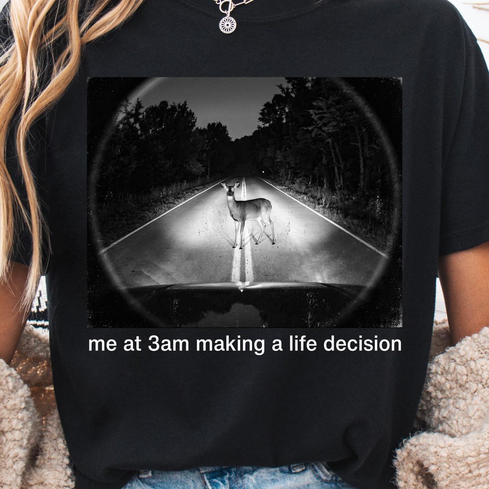Deer in Headlights Shirt, Me at 3am Meme, Funny Animal Meme T-Shirt, ADHD Sensory Humor Tee S