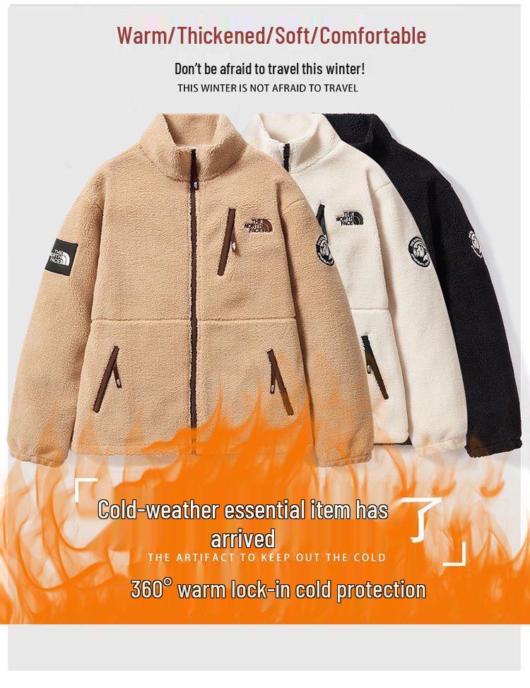 Unisex trendy tlustá bunda s výstřihem do stojáčku, podšitá fleecem, vyšívaná, z jehněčí vlny, pro páry