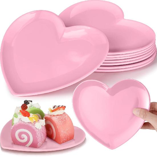 Nuogo 2 Pcs Heart Shaped Dinner Plates 6.8'' Valentine's Serving Tray Unbreakable Ceramic-like Heart Shaped Plates for Dessert, Appetizer, Salad,