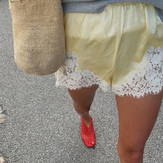 Women Satin Silky Shorts Lace Trim Patchwork Micro Shorts Low Rise Boxer Shorts Lounge Slip Pajama Bottoms