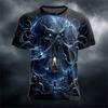 Men's New Summer Fashion Trend Round-Neck T-Shirt Giant Ram Skull Castle Wizard Dark Magic Hell Halloween-Themed Short-Sleeve