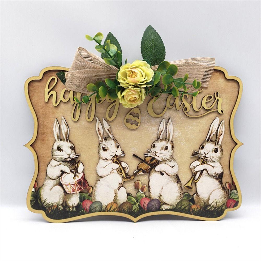 Wooden Easter Decoration Hanging Creative Wall Hanging Pendant Door Hanging  Background Layout