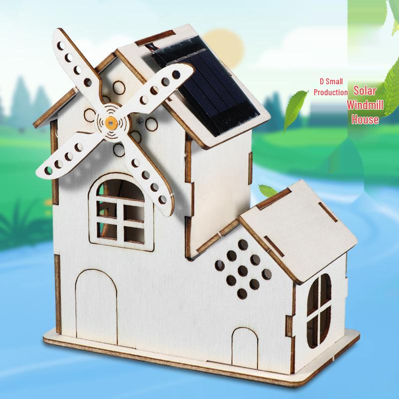DIY Solar & Wind Turbine Kit: Wooden House Science Experiment for Electricity