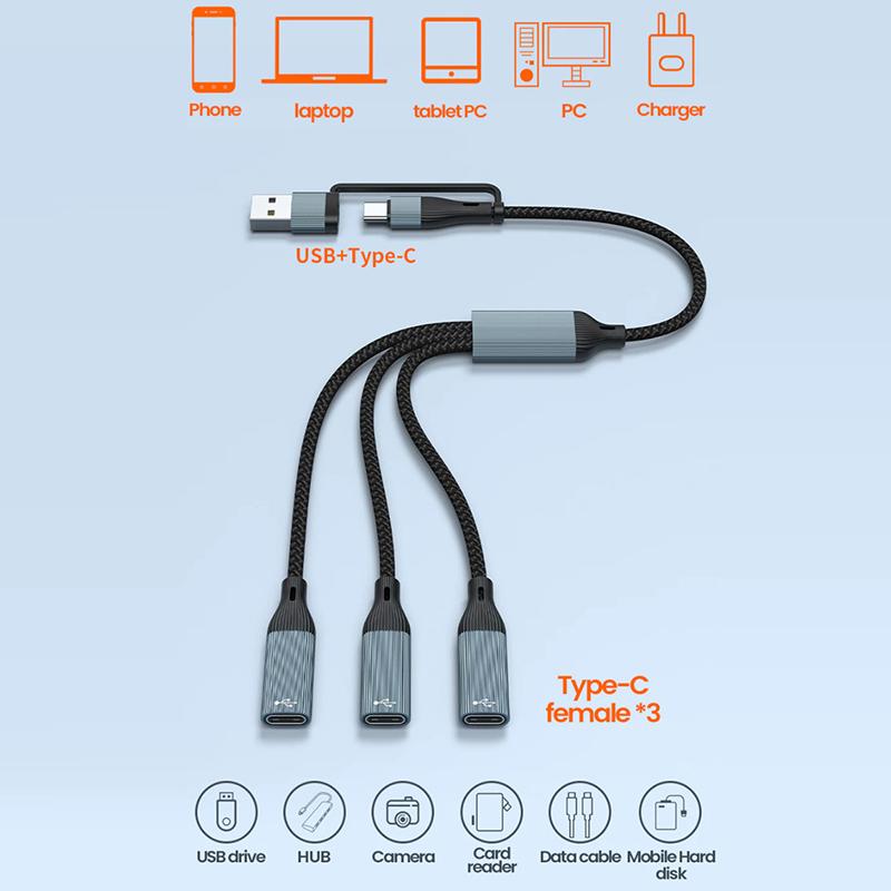 Usb Type C Hub Multiple Splitter Adapter Otg Data Transfer 3/2 Port Usb Power Charging Hub Cable Connector Adapter