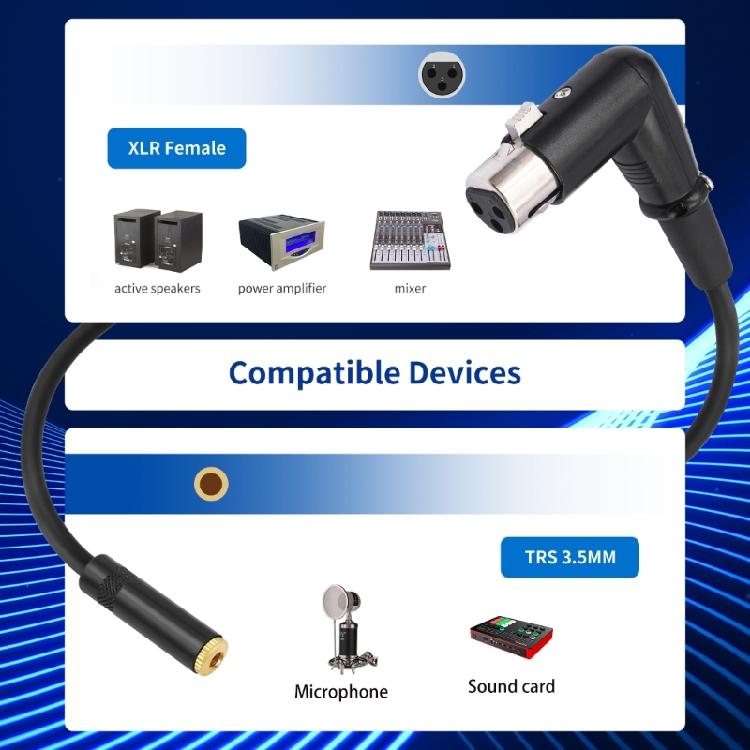 90 Degree Right Angle 3Pin Female To 3.5mm Female Balanced Signal Interconnection Cable Replacement For Camera Microphones