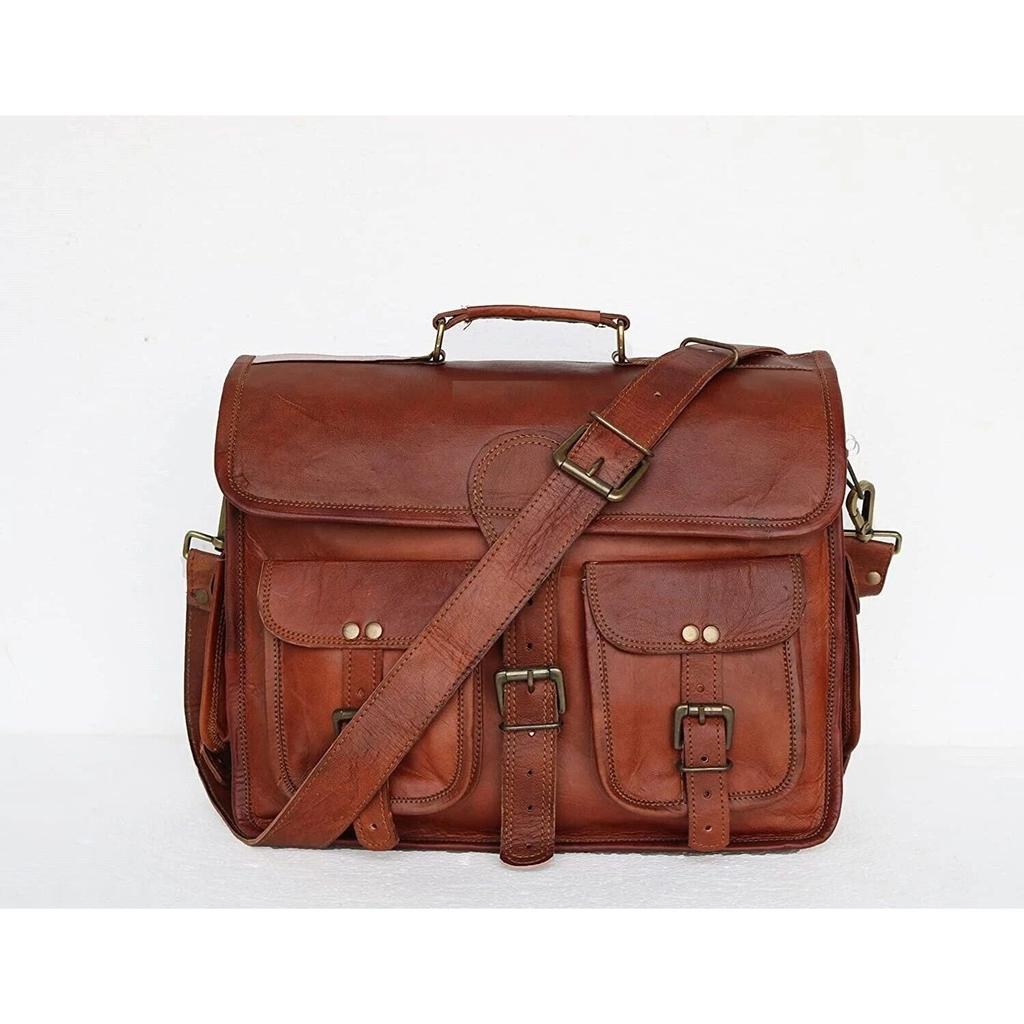 Leather Men's Messenger Shoulder MacBook Air Laptop Bag Briefcase Vintage
