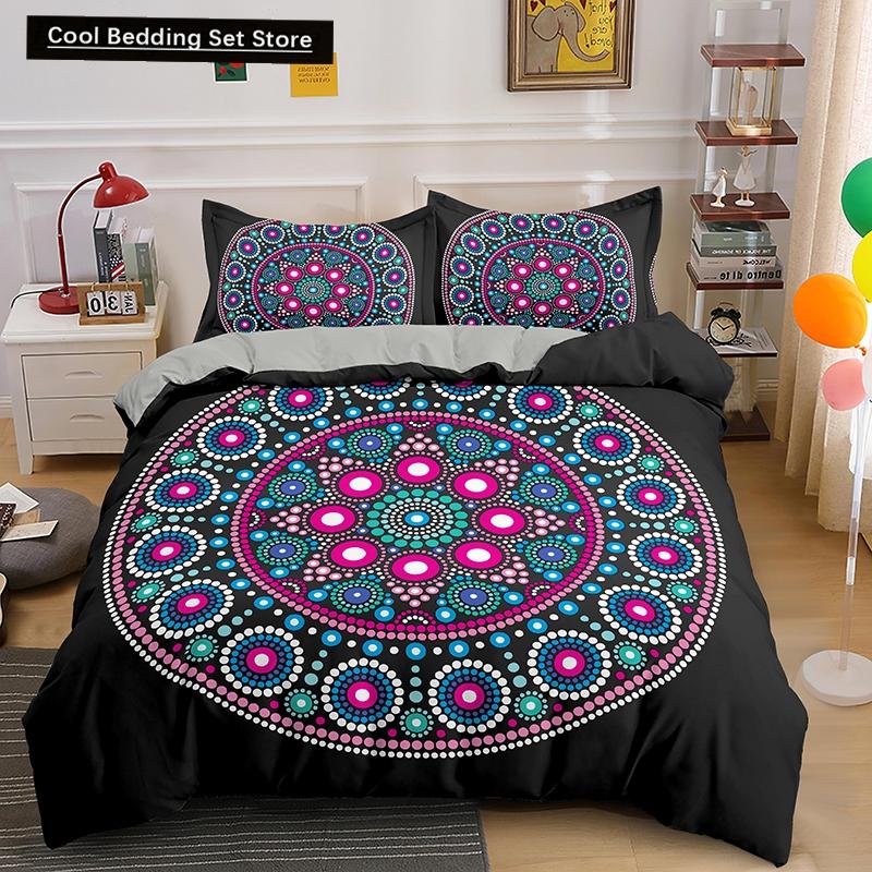 Mandala King Queen Duvet Cover Bohemian Bedding Set For Teens Adults Girls Exotic Ethnic Floral 2/3Pcs Polyester Comforter Cover