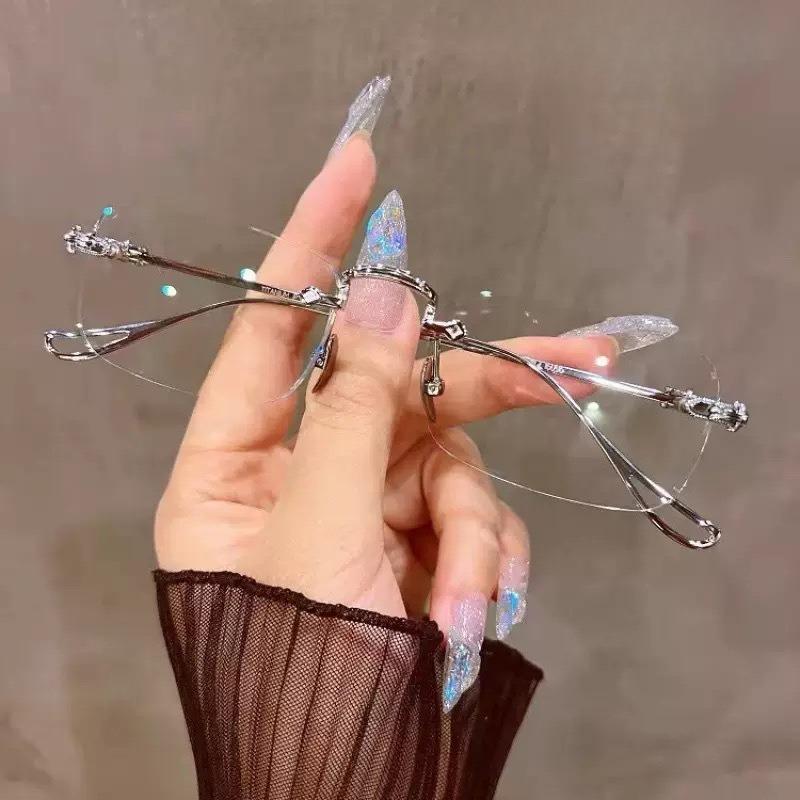 2pcs Fashionable and elegant frameless metal glasses - lightweight and durable metal material for daily business use