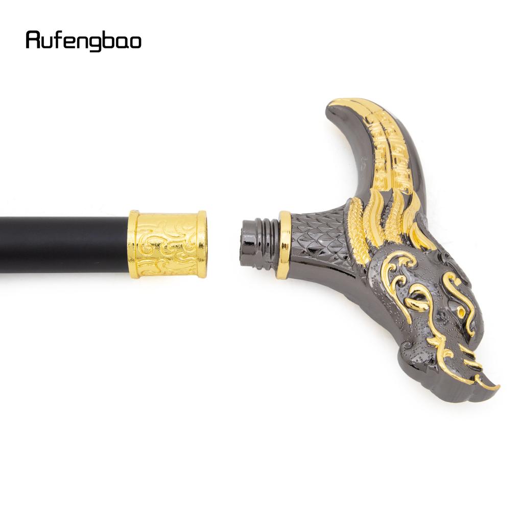 Golden Black Dragon Head Walking Cane Fashion Decorative Steel Stick Gentleman Elegant Cosplay Cane Knob Crosier Cane 93cm