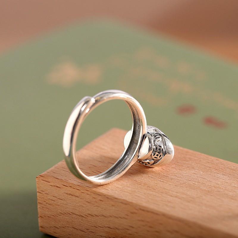 Adjustable Open Ring With Red Agate Inlay Vintage Chinese Style Coin Motif Unisex Fashion Jewelry