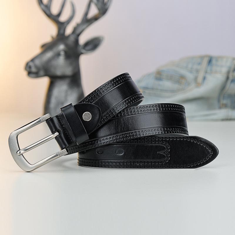 

Мужской новый ретро рельефный ремень из коровьей кожи первого слоя, в стиле британского джентльмена, мужской ремень из натуральной кожи, деловой ремень 130cm чёрный