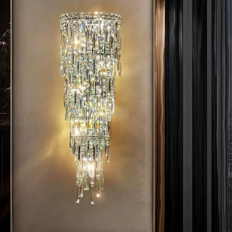 E14 Light Luxury Wall Light Crystal Wall Lamp Decor Living Room Bedroom Bedside Corridor Stairs Fixtures TV Background Sconce