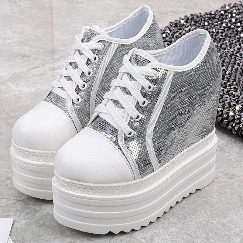 silver high heel sneakers