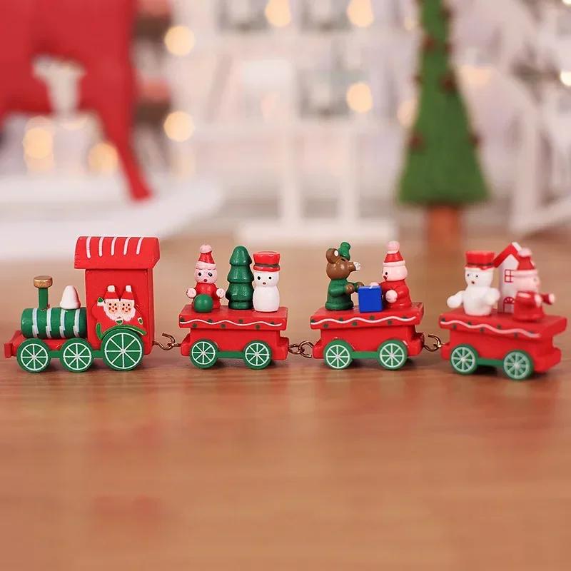 Mini Christmas Decoration Little Train Wooden Train Decor Christmas Ornaments New Year Supplies Gifts Home Decoration Supplies