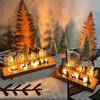 1PC Metal Rustic Wooden Holiday With Reindeer Design Festive Black Silhouette Candlesticks Desk Top Decor 2 Sizes