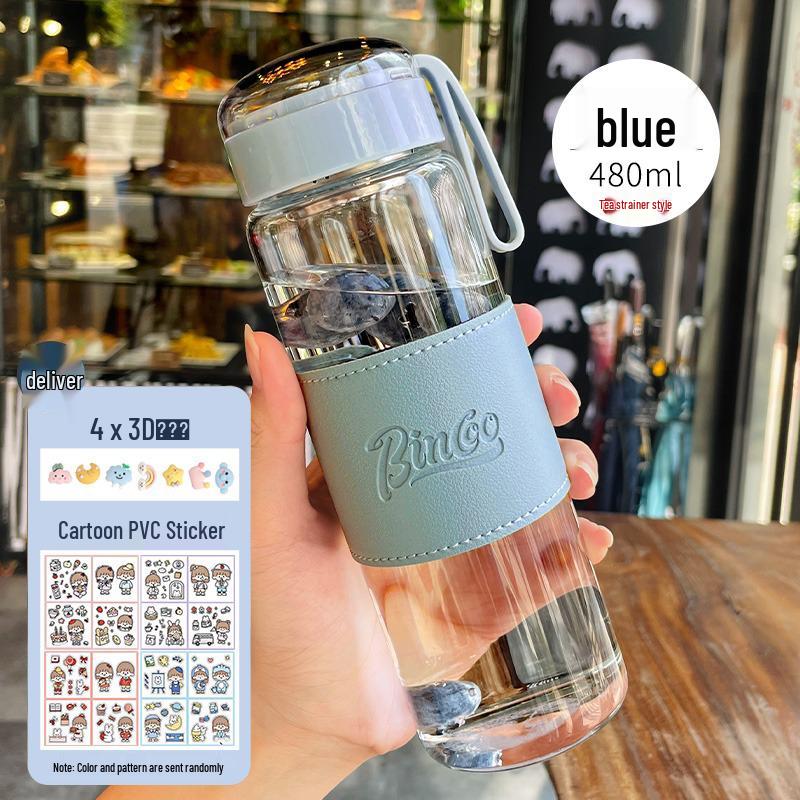 Portable Cute Glass Water Cup with Lid - Stylish Summer Tea Brewing Mug