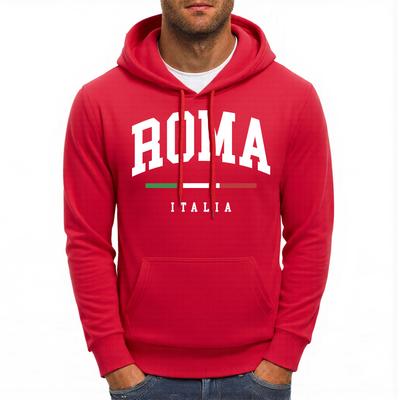 Roma Italië Letteropdruk Heren Hoodies Meerkleurig Losse Hoody Fleece Casual Streetwear Alles te Combineren Comfortabele Herenkleding