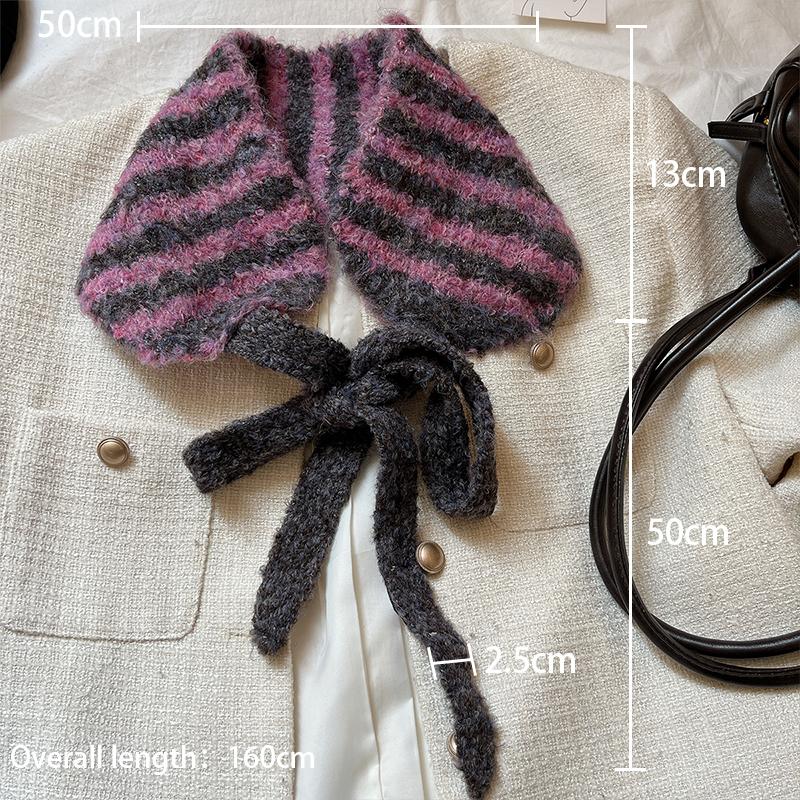 

Маленький шарф женский корейский стиль повязка на шею грелка для ушей шапка двойного назначения полосатый вязаный шерстяной универсальный милый шарф розовый