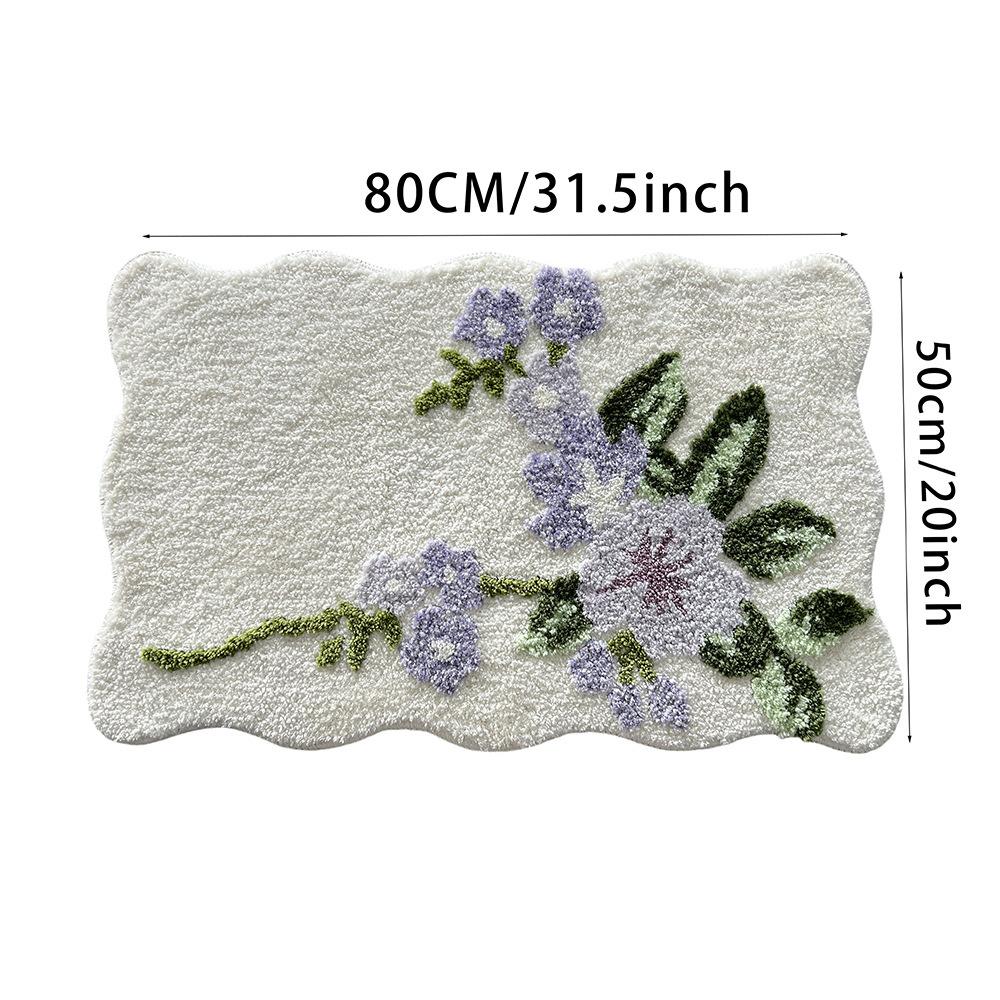 

Мягкий ворсистый ковер с волнистым цветочным узором для спальни, гостиной, прикроватный лавандовый коврик, милый эстетичный ковер, плюшевый коврик для ванной 50x80cm