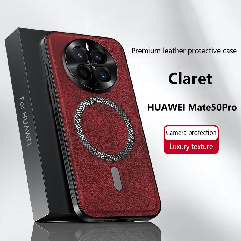 Custodia per Huawei Mate 50 Pro Magnetica Elegante in Pelle Resistente all'Usura Copertura Completa Lente Bordo Antiscivolo Guscio
