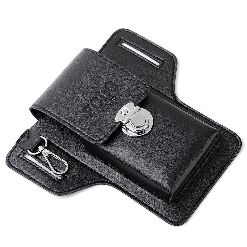 

Мужская вертикальная кожаная поясная сумка: Держатель для мобильного телефона с портсигаром и кольцом для ключей, носимый на ремне для строительных площадок чёрный