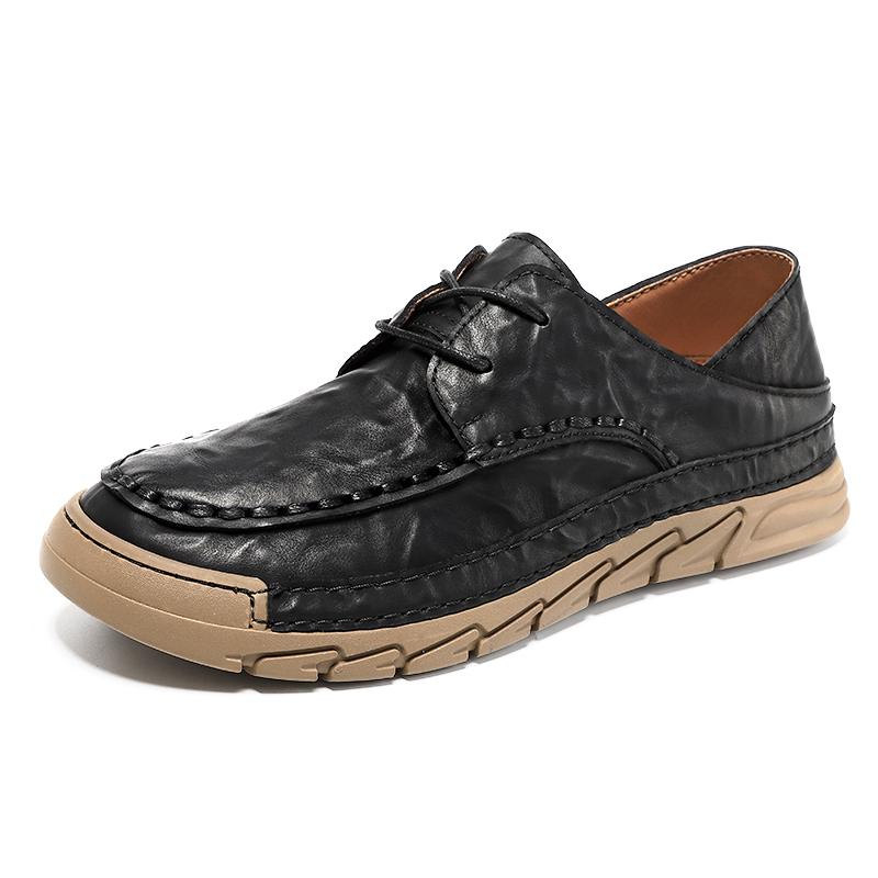 

Stylish Retro-style solid-color men s fashion leather shoes anti-slip and wear-resistant soles lace-up round toe walking shoes 47 чорний