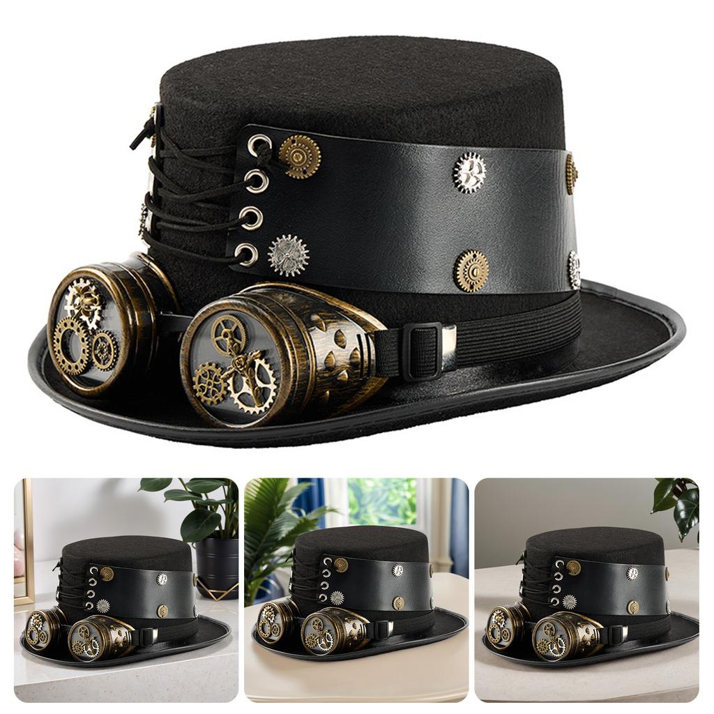 Victorian Wool Top Hat with Detachable Goggles and Gear Decors For Renaissance Theme Event And Cosplay Party Dressingup