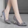 Women Light Grey Pu Leather Low Heel Shoes for Office Lady Party Comfort Light Gray Heels Lightweight and Breathable