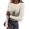Women's Casual Long Sleeve Christmas Print Neck Ribbed Knit Top
