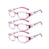 3PCS Anti-Blue Light Reading Glasses Unique Hollow Design Fashionable Flower Women's Color  Reading Glasses Power +1.0 To +4.0