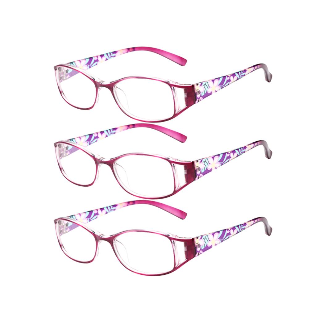 3PCS Anti-Blue Light Reading Glasses Unique Hollow Design Fashionable Flower Women's Color Reading Glasses Power +1.0 To +4.0