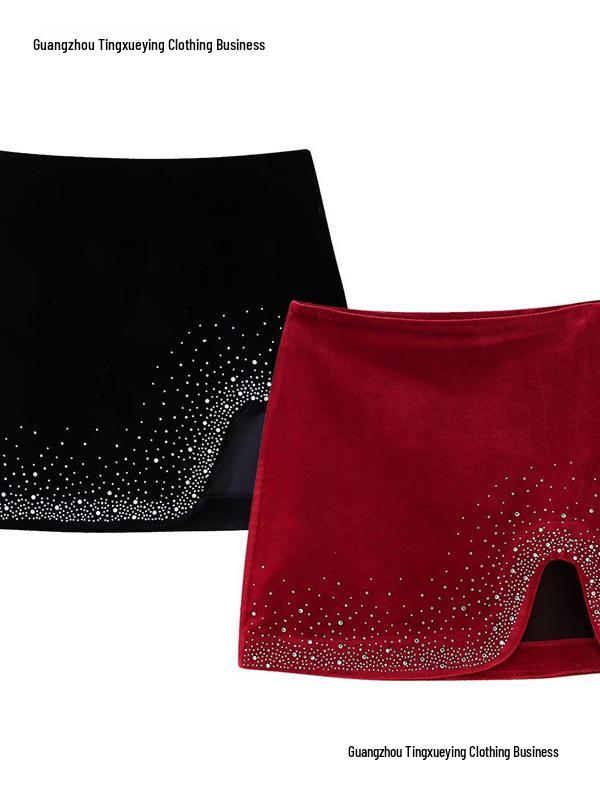 European & American Style Elegant Velvet High-Waisted Mini Skirt for Women - Autumn/Winter 2026 Collection